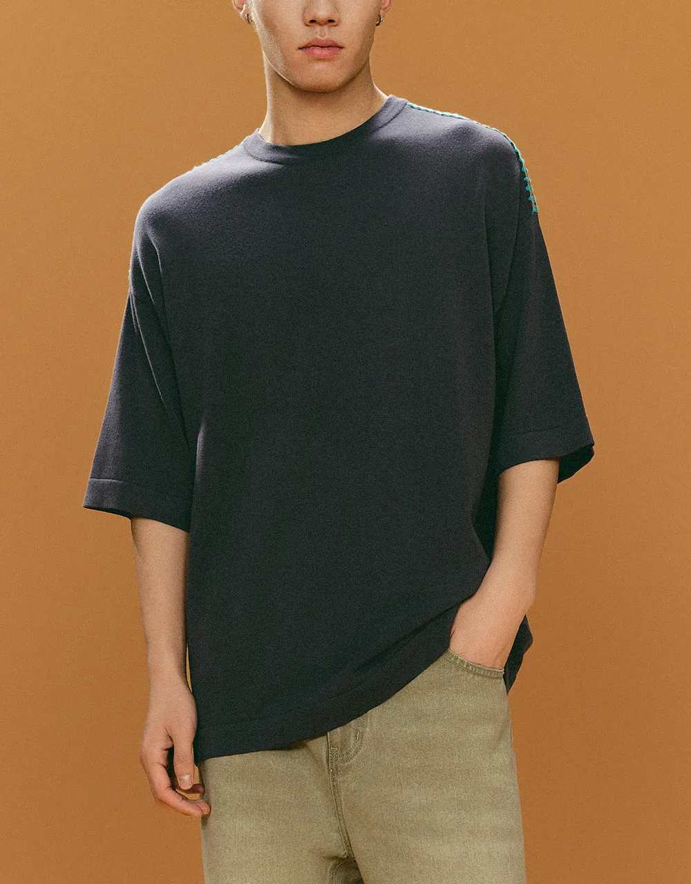 Crew Neck Knitted T-Shirt sold by Urban Revivo product image thumbnail 2