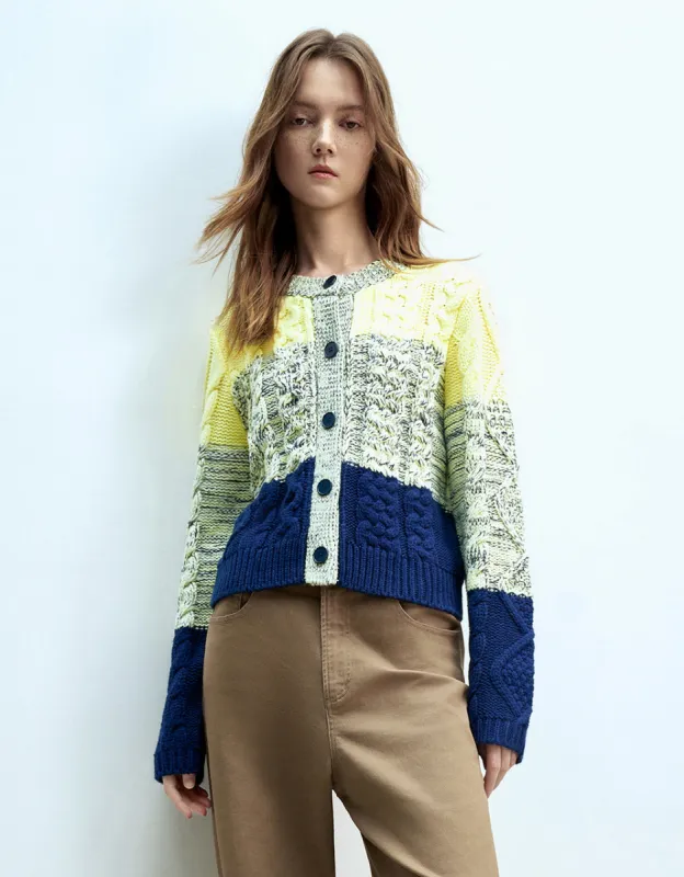Colorblocks Crew Neck Knitted Cardigan sold by Urban Revivo