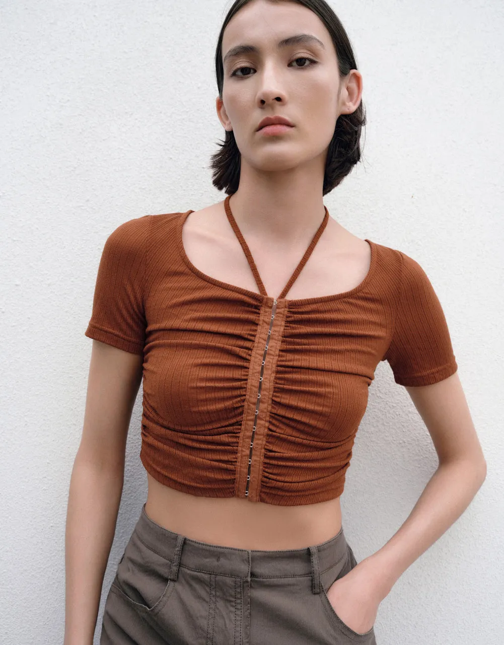 Ruched U Neck Skinny T-Shirt sold by Urban Revivo product image thumbnail 2