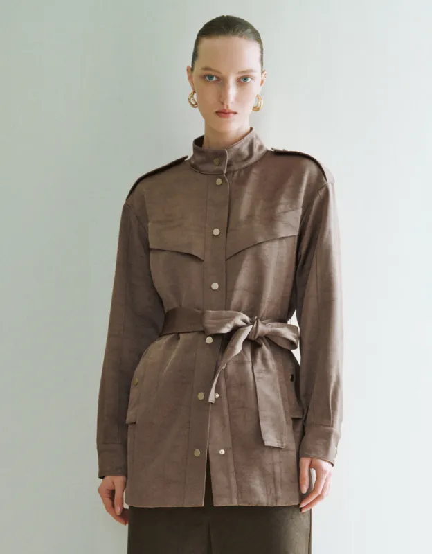 Stand Collar Straight Jacket With Belt sold by Urban Revivo