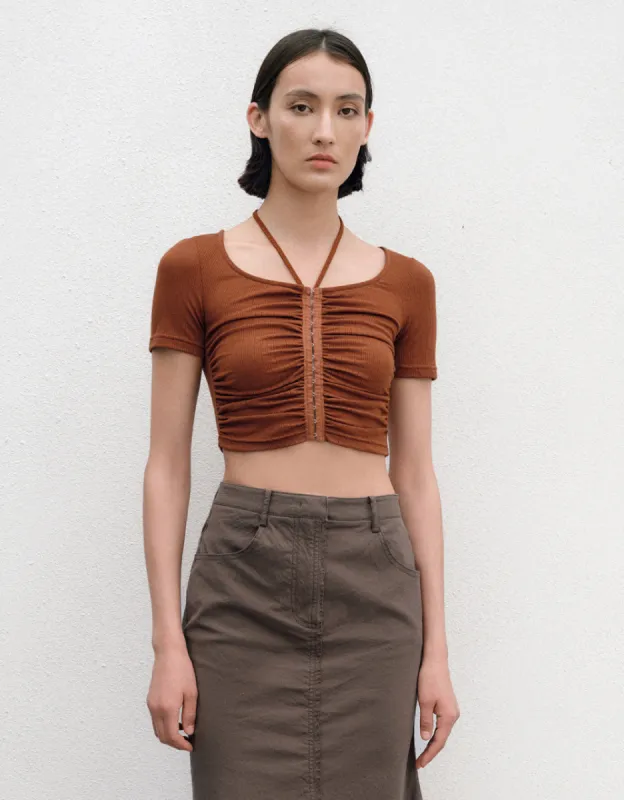 Ruched U Neck Skinny T-Shirt sold by Urban Revivo