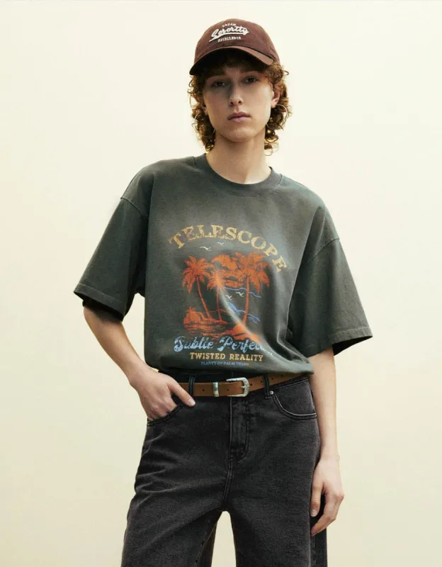 Printed Crew Neck Loose T-Shirt sold by Urban Revivo