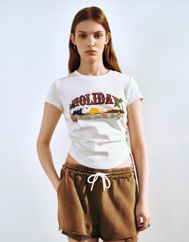 Printed Crew Neck Skinny T-Shirt sold by Urban Revivo