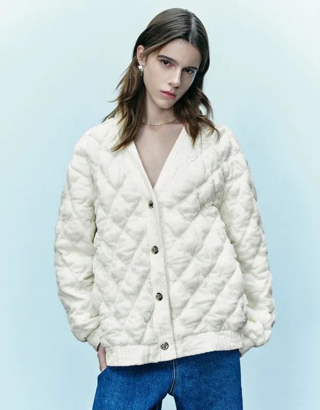 Embossed V-Neck Down Jacket sold by Urban Revivo