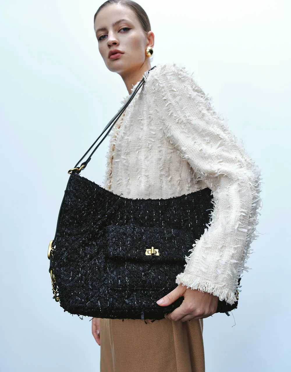 Raw Hem Crew Neck Tweed Jacket sold by Urban Revivo product image thumbnail 3