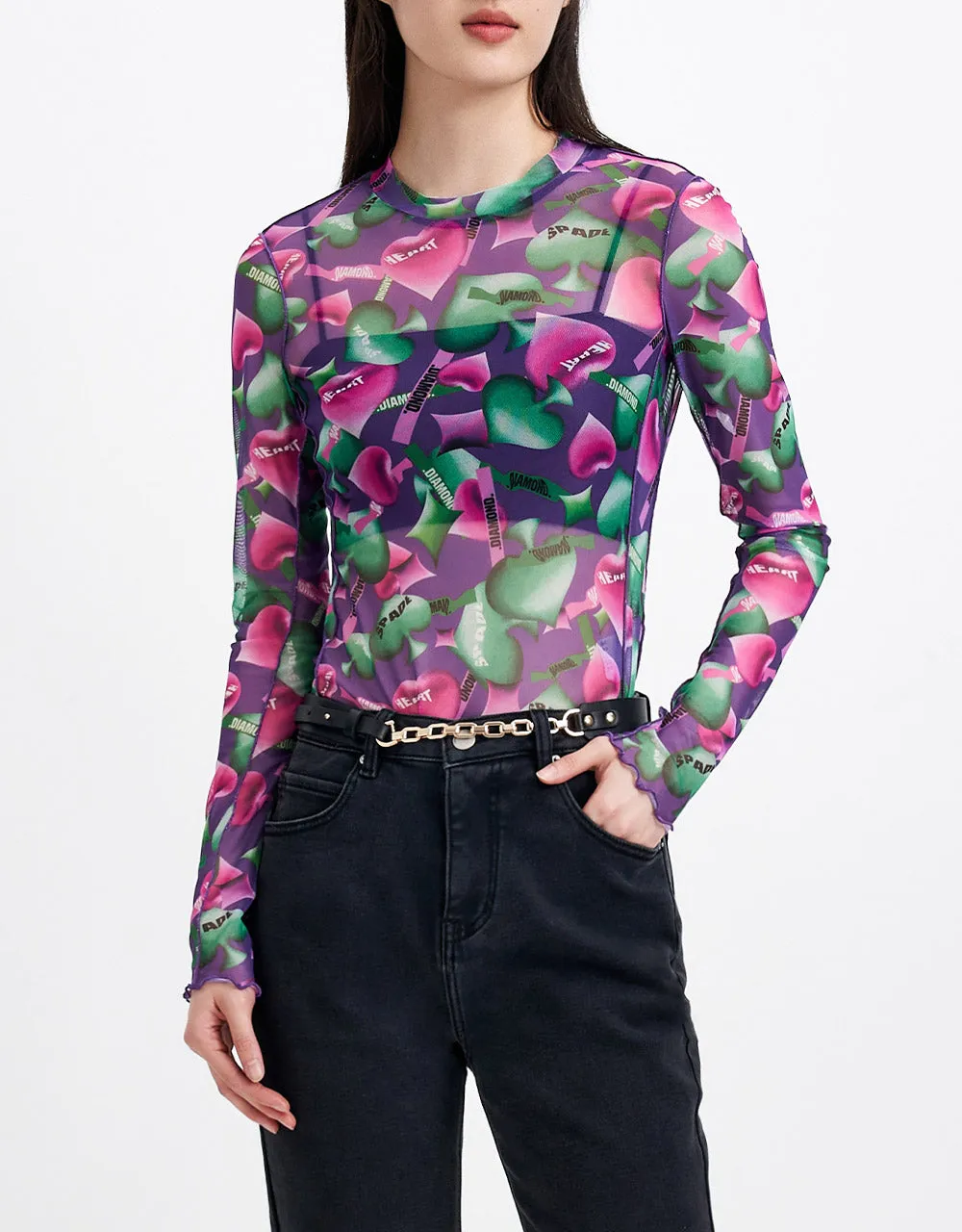 Heart Print Mesh Top sold by Urban Revivo product image thumbnail 4