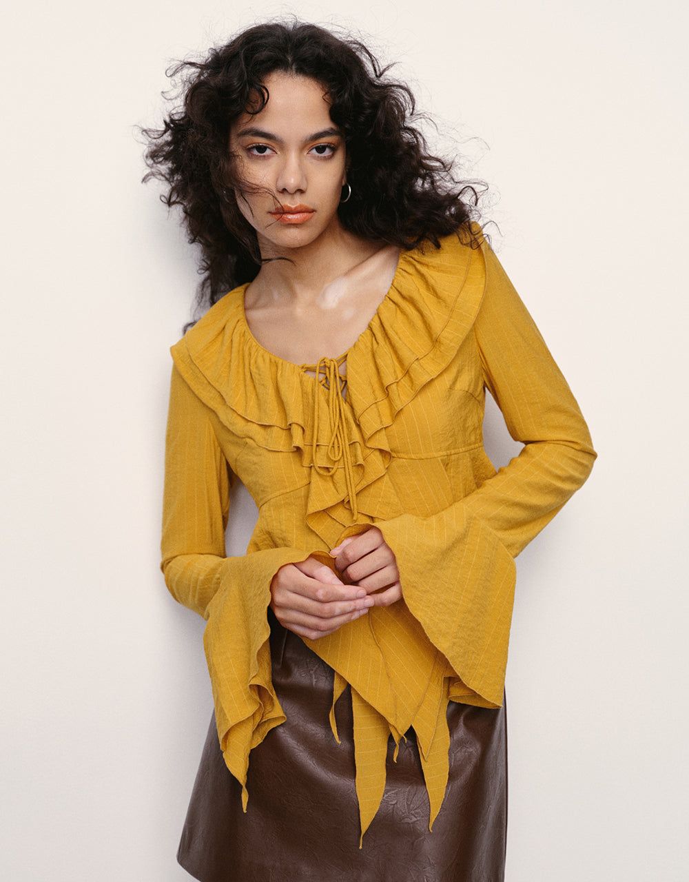 Ruffle Lapel Shirt sold by Urban Revivo