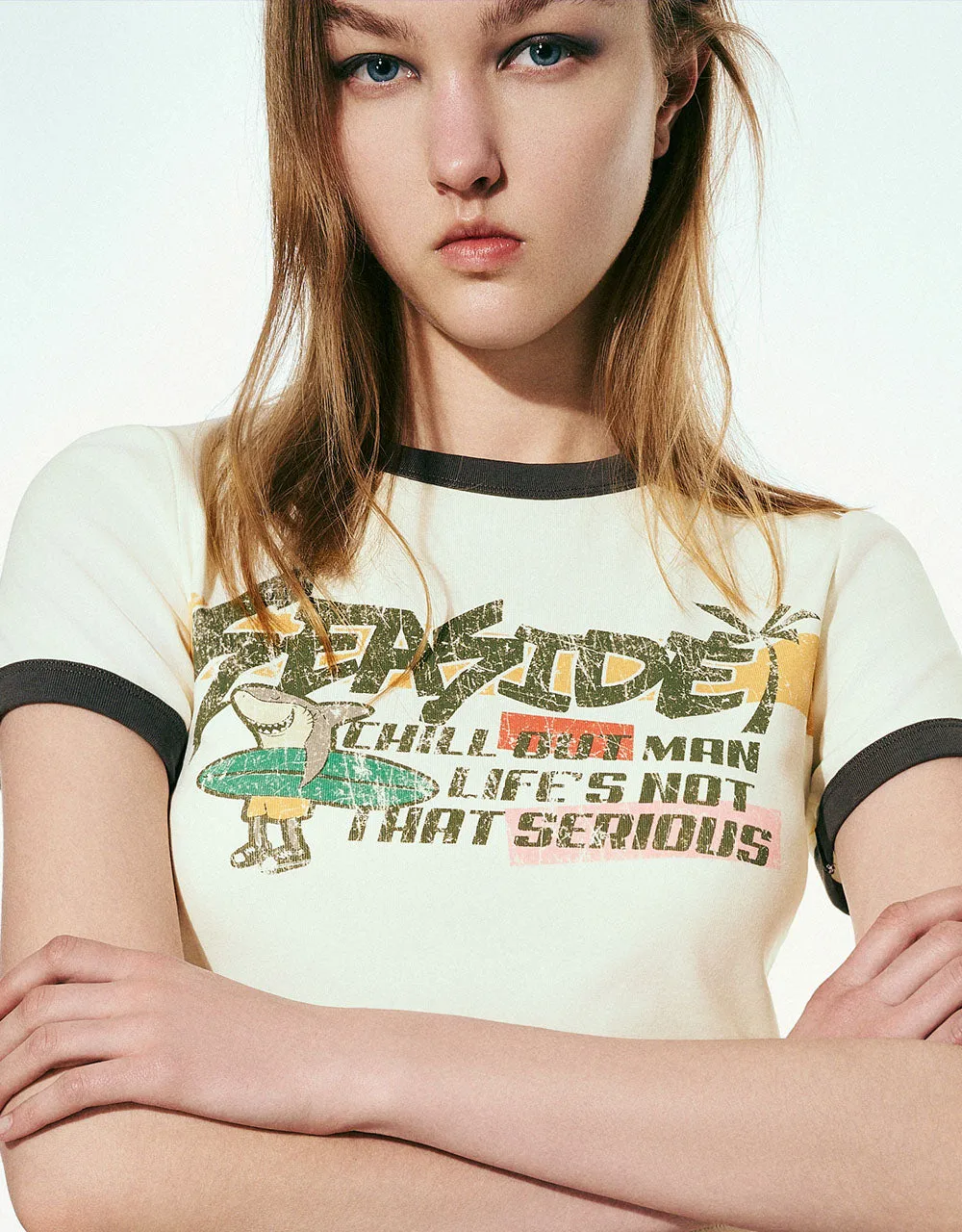 Printed Crew Neck Skinny T-Shirt sold by Urban Revivo product image thumbnail 3