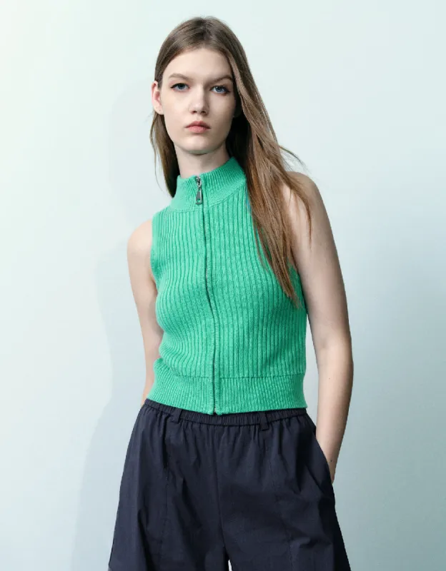 Zipper Front Knitted Vest sold by Urban Revivo