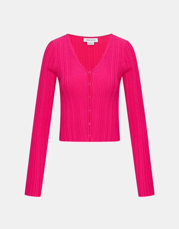 Textured Rib Knit Cardigan sold by Urban Revivo