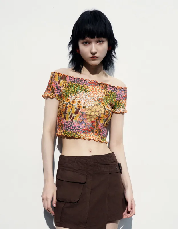 Floral Off-Shoulder Skinny T-Shirt sold by Urban Revivo