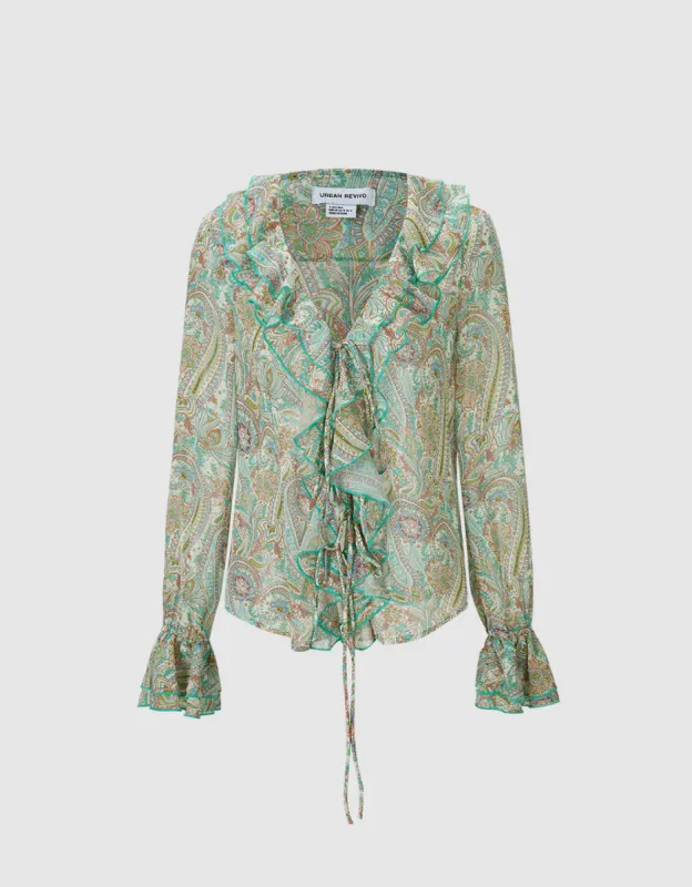 Paisley Print Ruffled Shirt sold by Urban Revivo