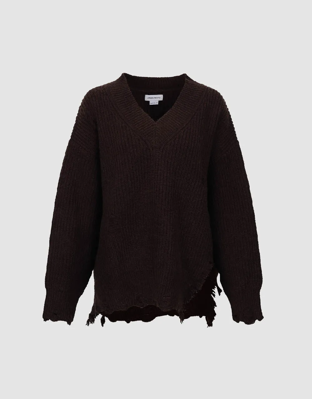 Raw Hem V-Neck Knitted T-Shirt sold by Urban Revivo product image thumbnail 2