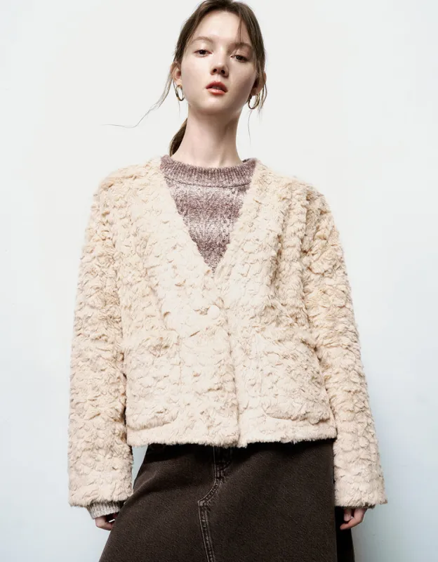 Furry V-Neck Loose Jacket made by Urban Revivo