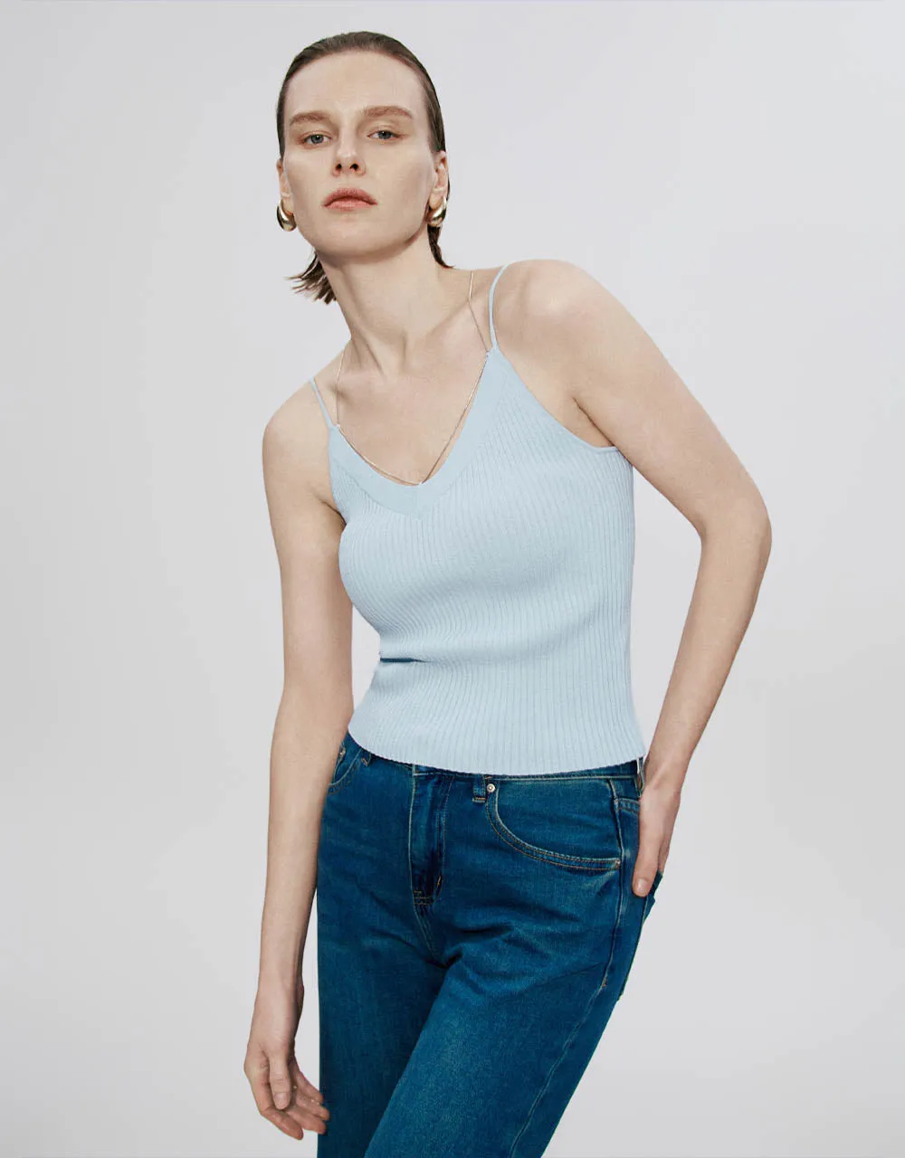 V-Neck Knitted Skinny Cami Top sold by Urban Revivo