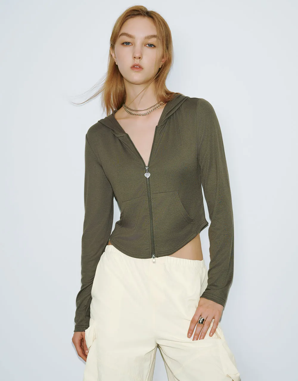 Zipper Front Hooded Knitted Jacket sold by Urban Revivo