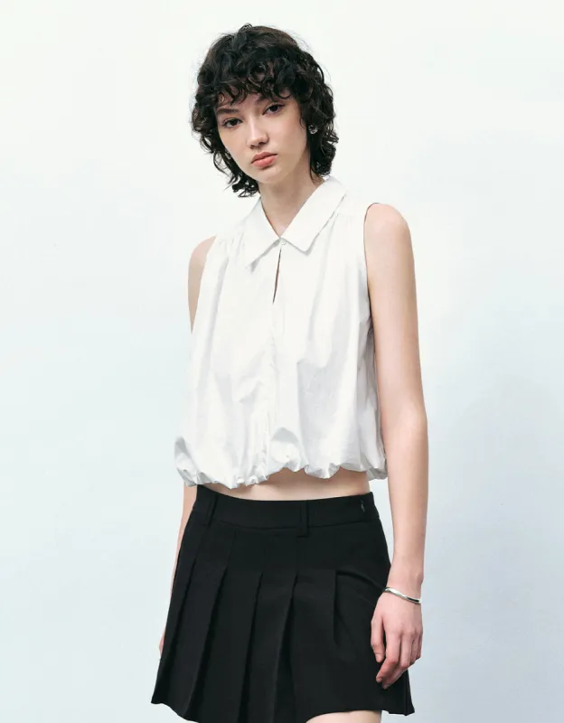 Bubble Hem Sleeveless Lapel Blouse sold by Urban Revivo