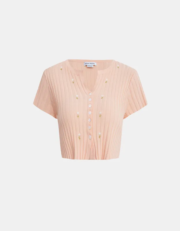 Flower Cropped Knit Top sold by Urban Revivo