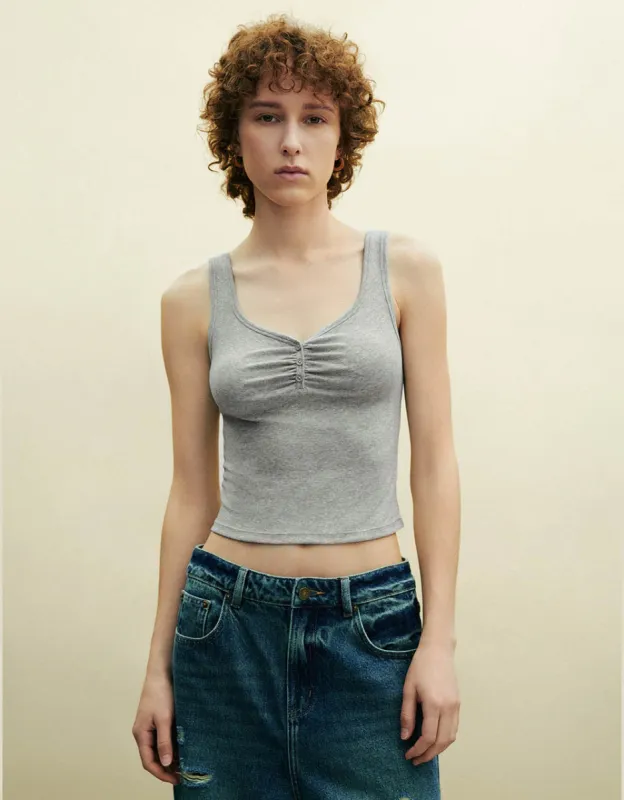 Sweetheart Neck Cropped Tank Top sold by Urban Revivo