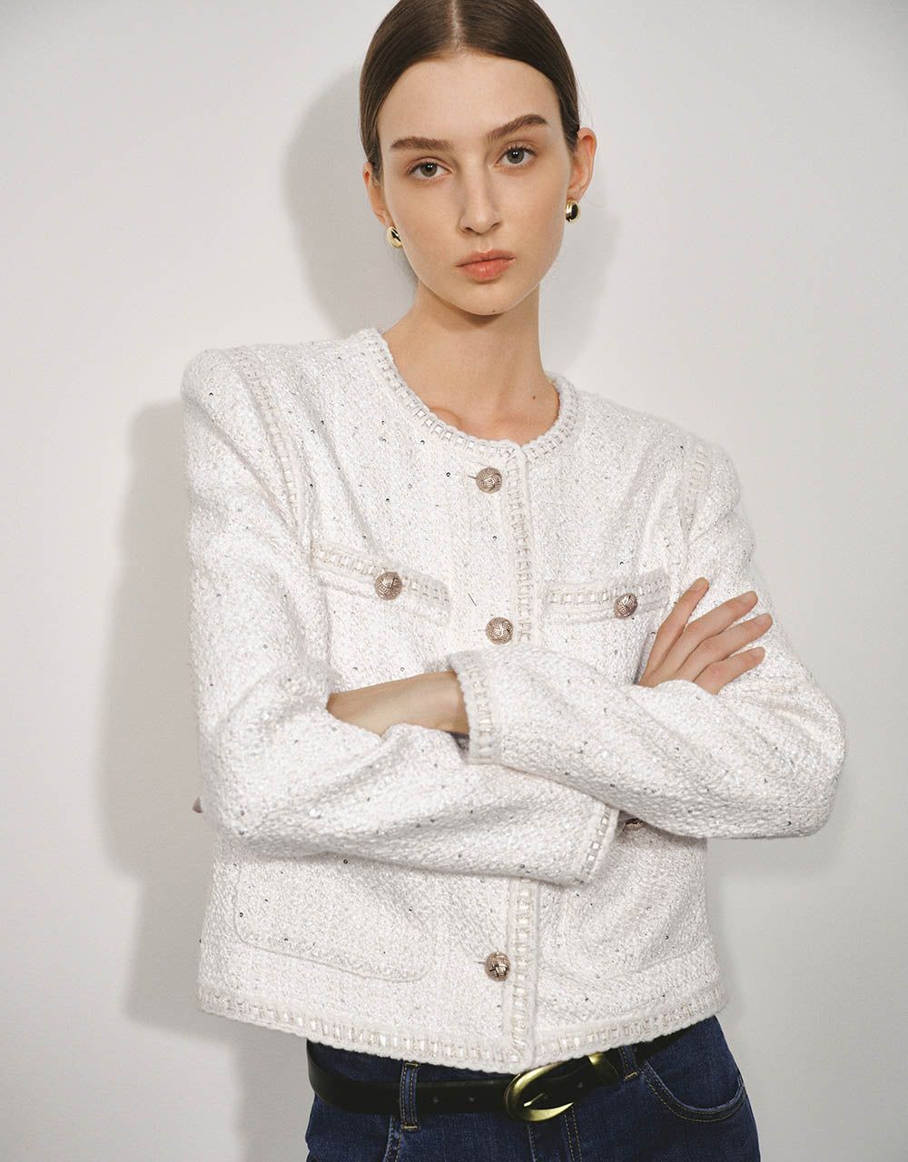 Crew Neck Tweed Jacket sold by Urban Revivo