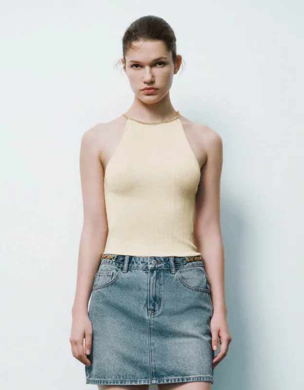 Halter Neck Knitted Tank Top sold by Urban Revivo