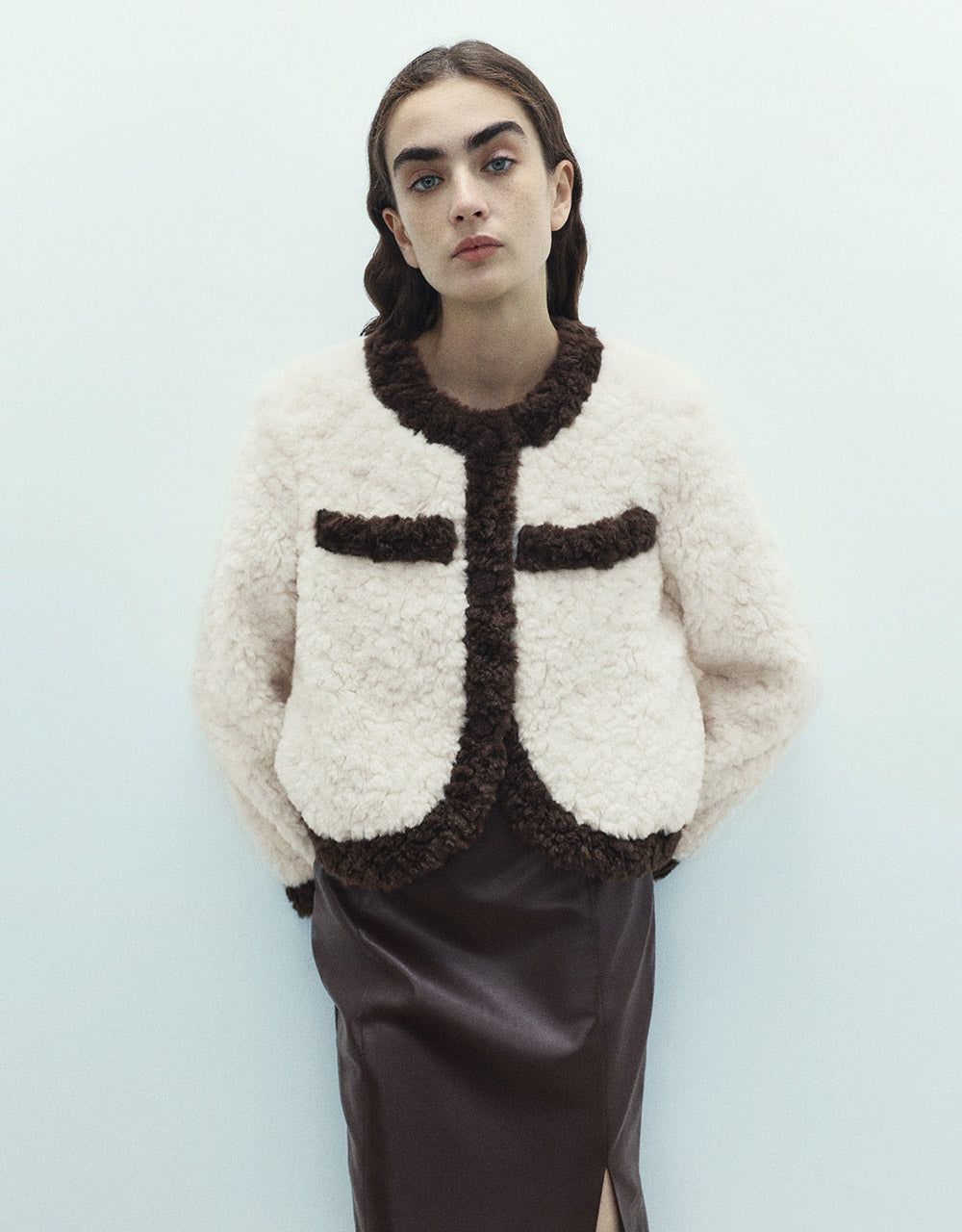Contrast Color Cropped Teddy Coat sold by Urban Revivo product image thumbnail 4