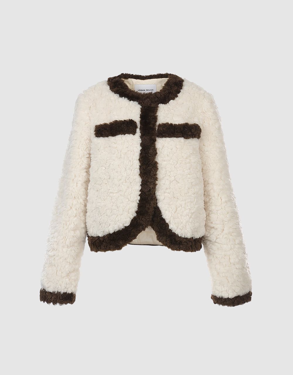 Contrast Color Cropped Teddy Coat sold by Urban Revivo