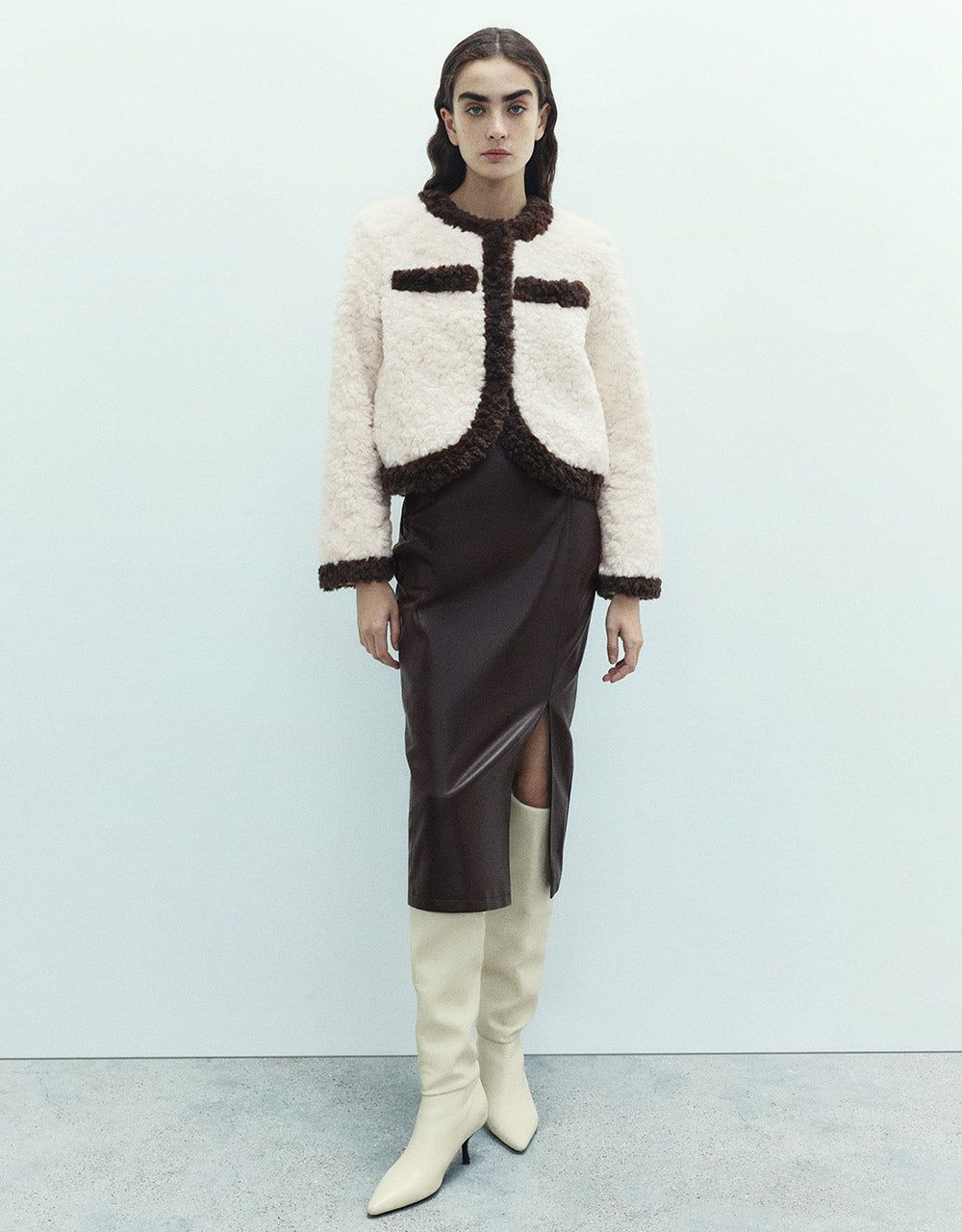 Contrast Color Cropped Teddy Coat sold by Urban Revivo product image thumbnail 2