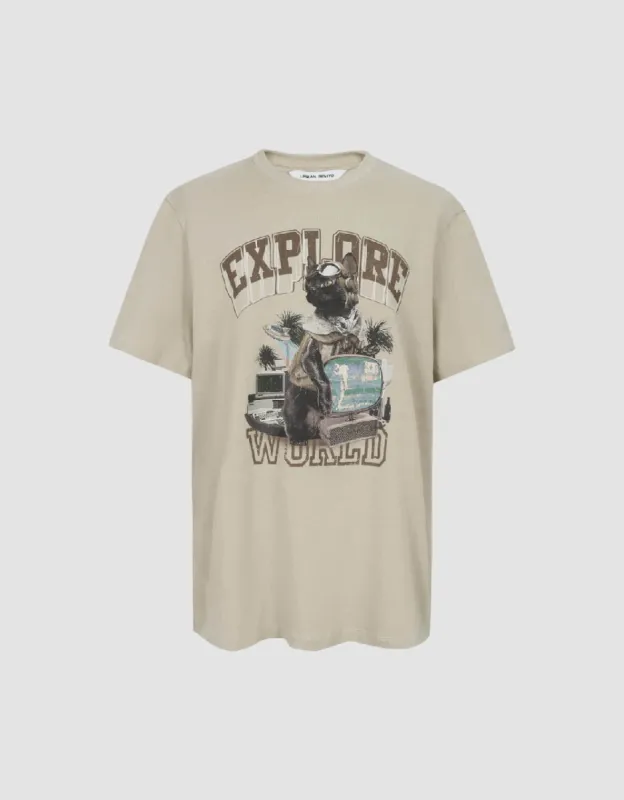 Printed Crew Neck Straight T-Shirt sold by Urban Revivo