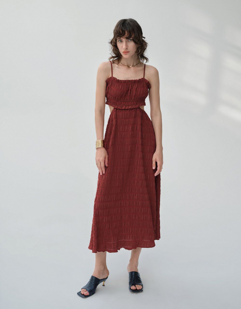 Shirred Cut-Out Cami A-Line Dress sold by Urban Revivo