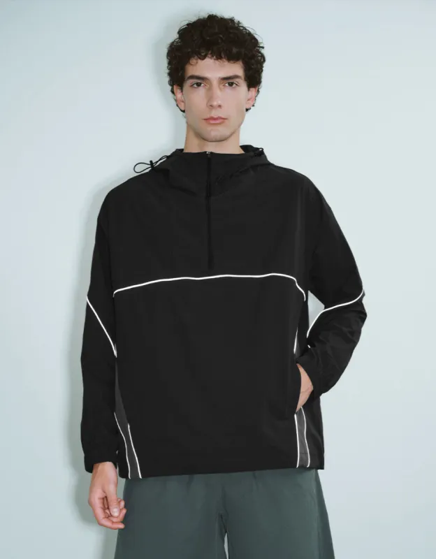 Zip Half Placket Hooded Overhead Shirt sold by Urban Revivo