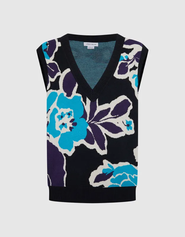 Floral Jacquard Sweater Vest sold by Urban Revivo