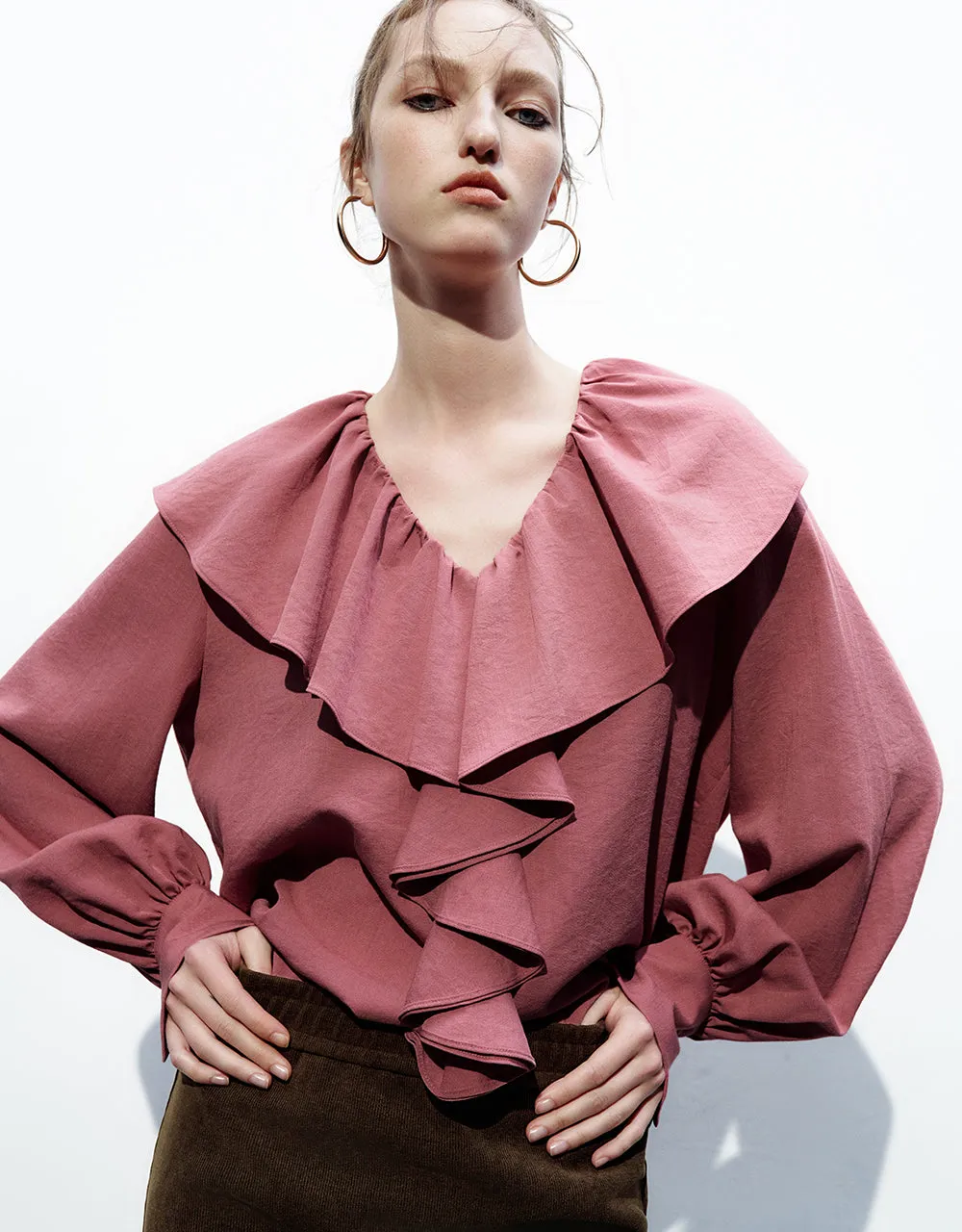 Ruffle V-Neck Overhead Shirt sold by Urban Revivo product image thumbnail 5