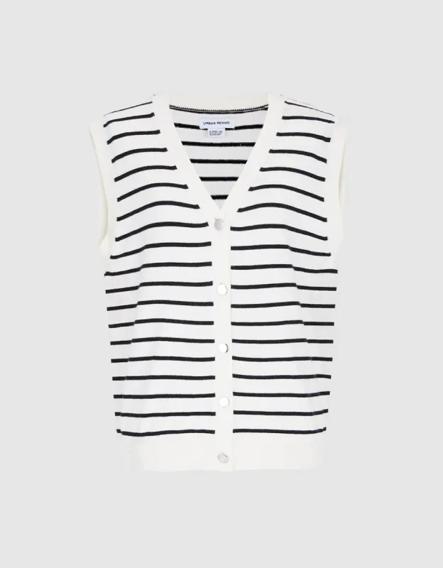 Striped Button Front Vest sold by Urban Revivo