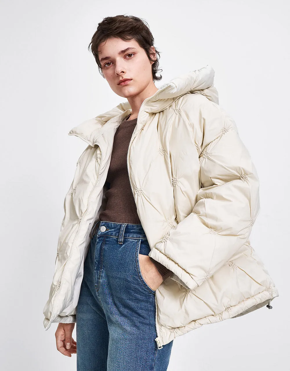 Heart Detail Quilted Down Jacket sold by Urban Revivo