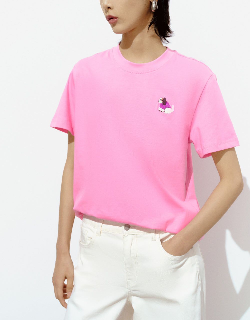 Dog Embroidered Crew Neck T-Shirt sold by Urban Revivo product image thumbnail 3