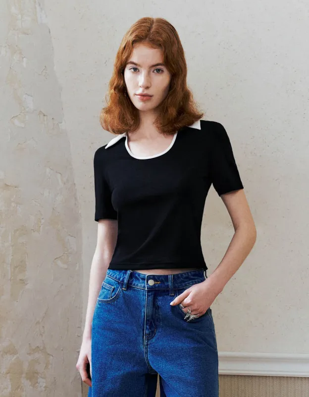 Lapel Skinny Knitted T-Shirt sold by Urban Revivo