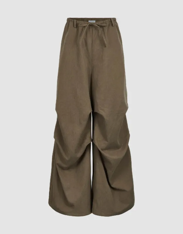 Drawstring Waist Wide-Leg Pants sold by Urban Revivo