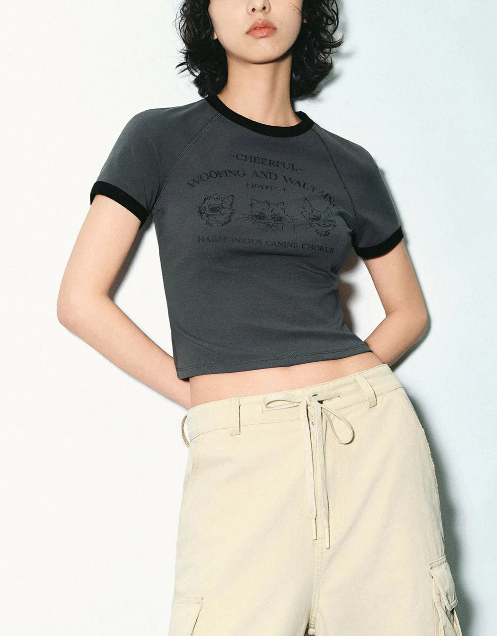 Printed Crew Neck Skinny T-Shirt sold by Urban Revivo product image thumbnail 2