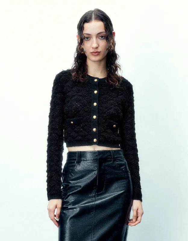 Button Up Tweed Knitted Cardigan sold by Urban Revivo