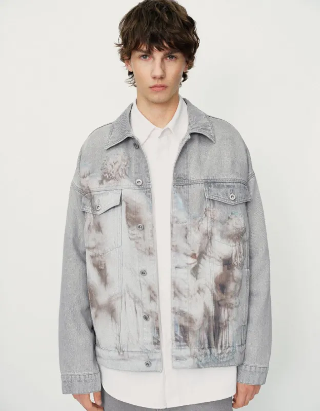 Printed Button Up Denim Jacket sold by Urban Revivo