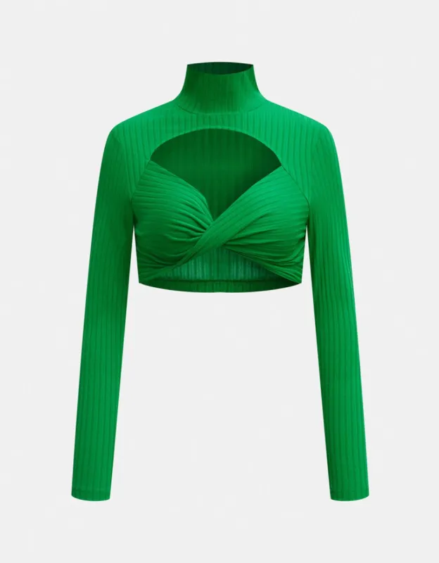 Crossover Hem Cut Out Crop Top sold by Urban Revivo