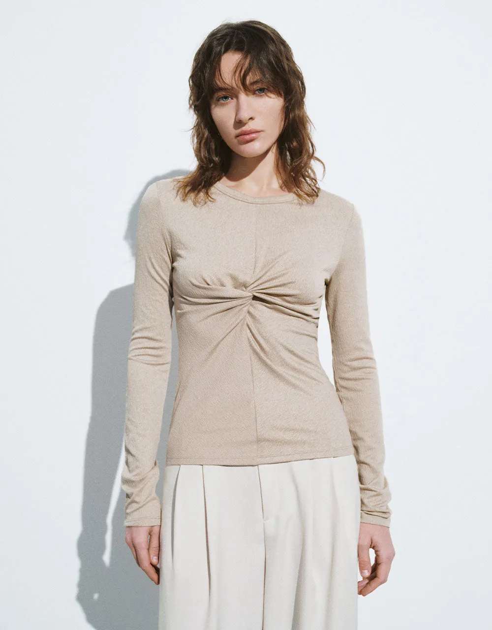 Twist Front Crew Neck Skinny Knitted T-Shirt sold by Urban Revivo