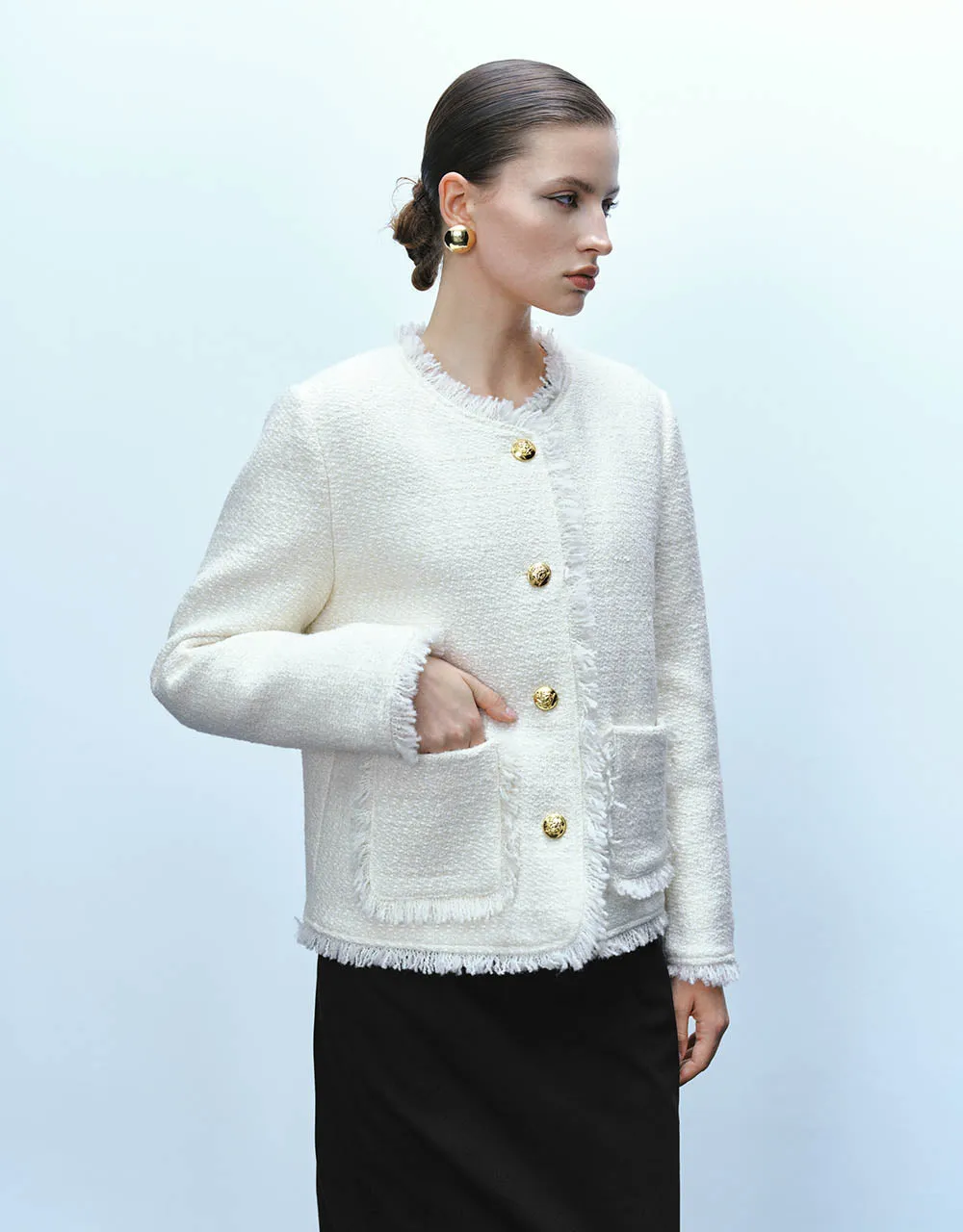 Tweed Raw Hem Crew Neck Jacket sold by Urban Revivo product image thumbnail 3