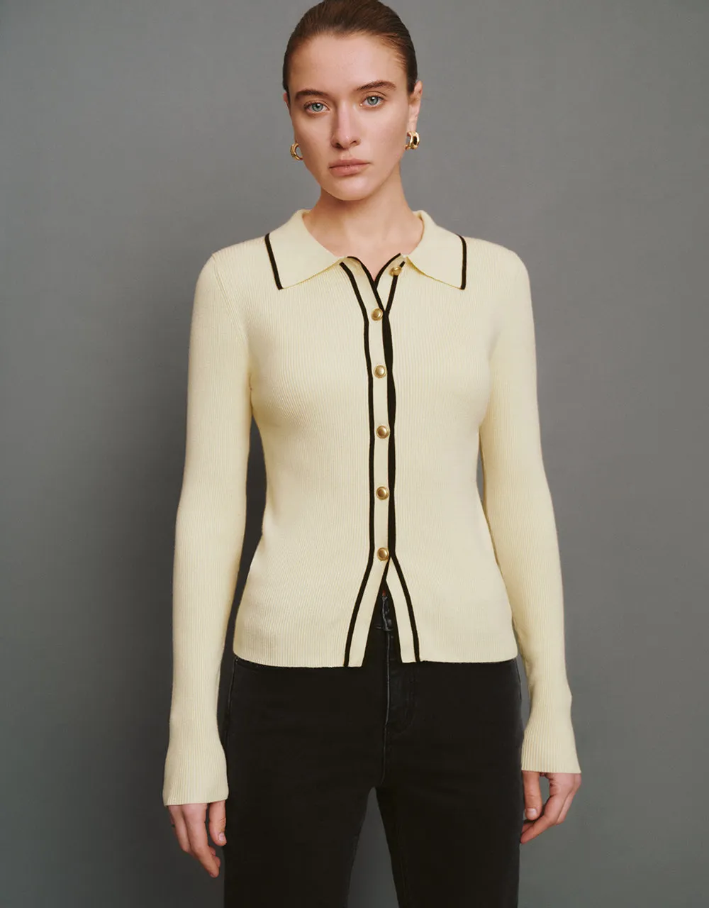 Contrast Trim Knitted Cardigan sold by Urban Revivo