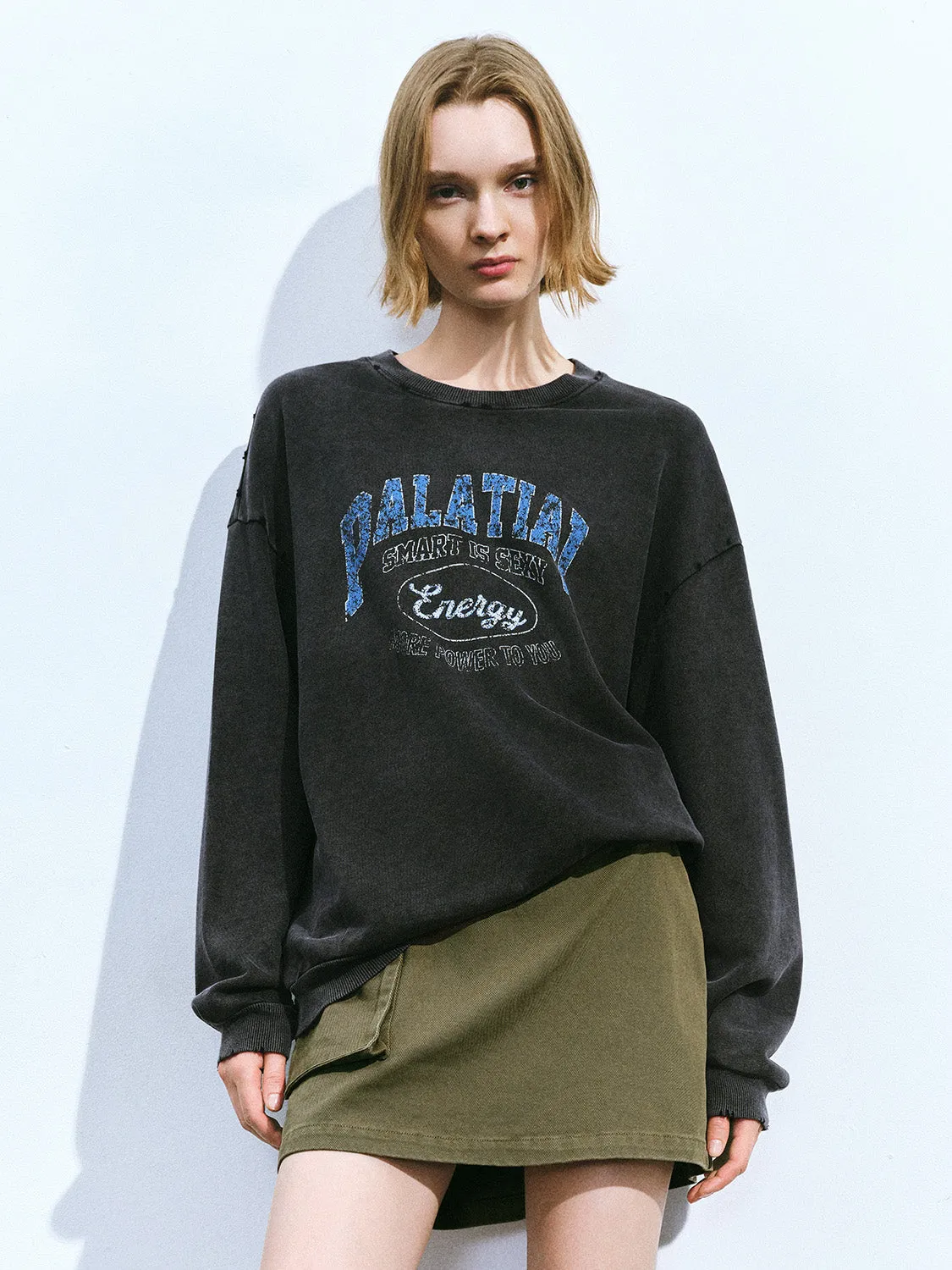 Printed Crew Neck Oversized Sweatshirt sold by Urban Revivo