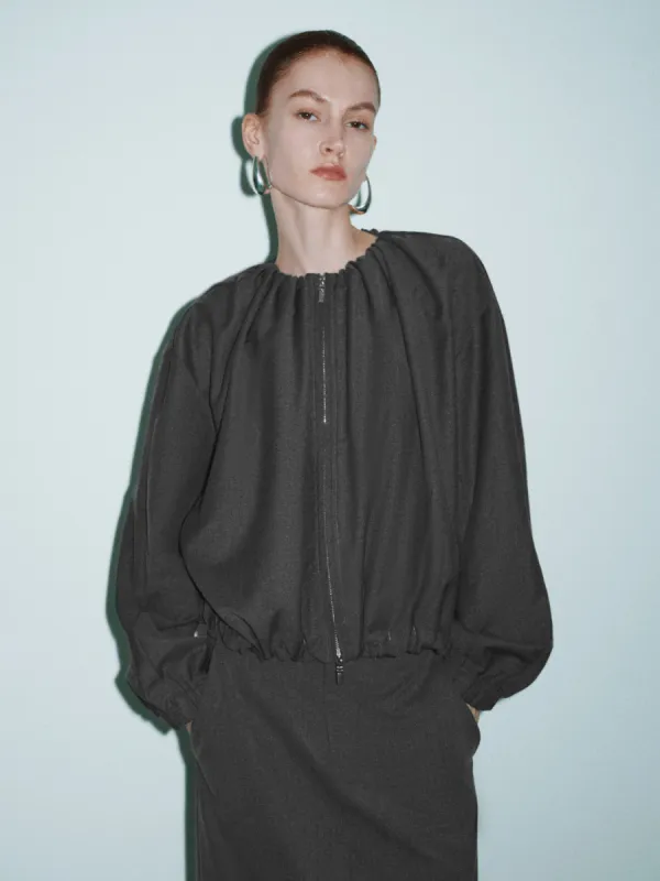 Zipper Front Crew Neck Loose Jacket sold by Urban Revivo