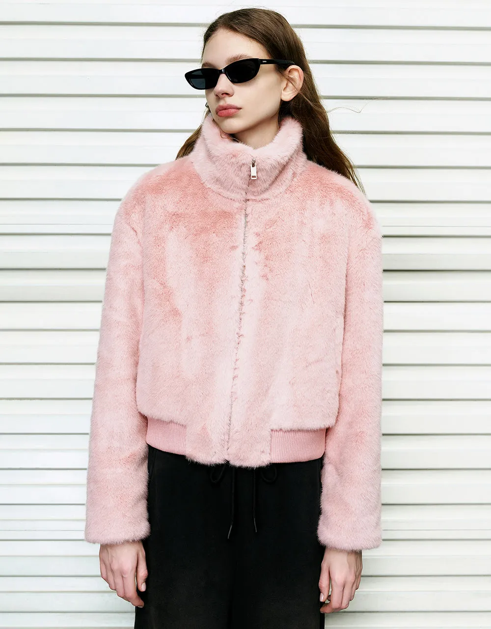 Stand Collar Straight Furry Jacket sold by Urban Revivo