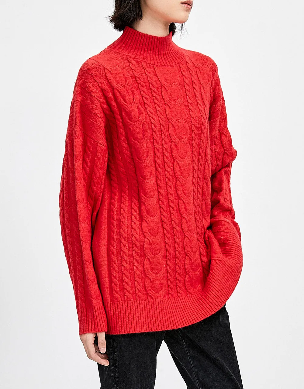 High Neck Cable Knit Holiday Sweater sold by Urban Revivo product image thumbnail 5