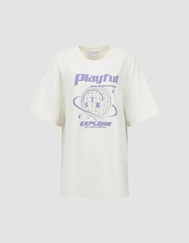 Printed Crew Neck Loose T-Shirt sold by Urban Revivo